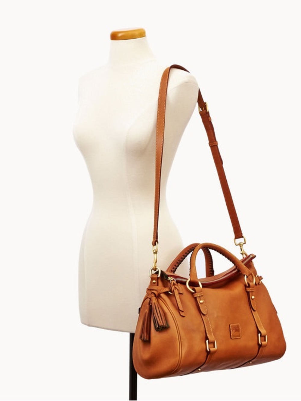 Dooney & Bourke Leather Florentine Large Satchel with Tassel Accents - Picture 2 of 15